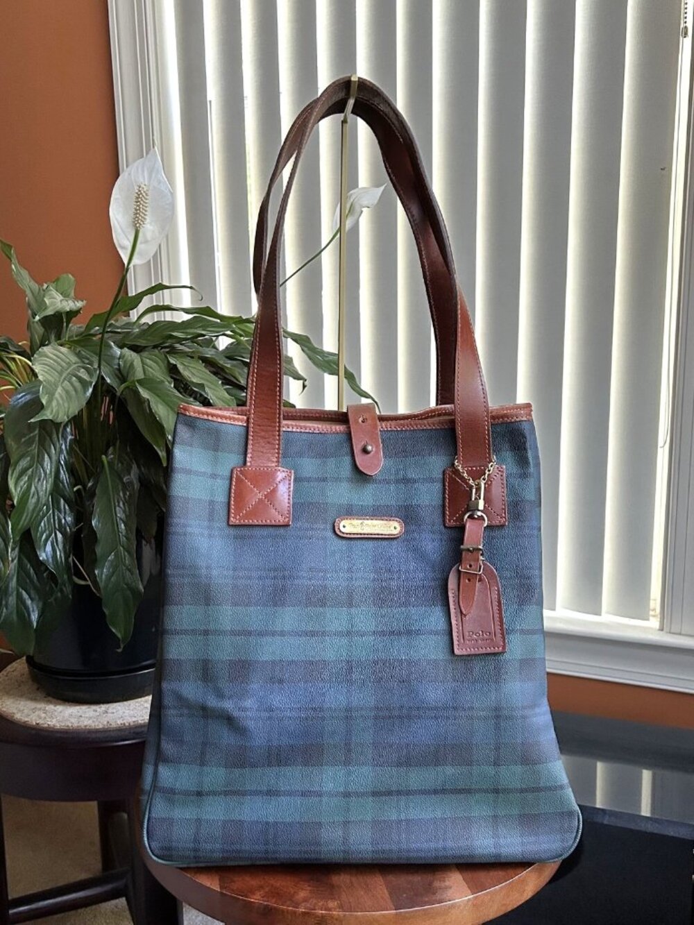 POLO RALPH LAUREN Tote Bag, Dark Tartan, Brown